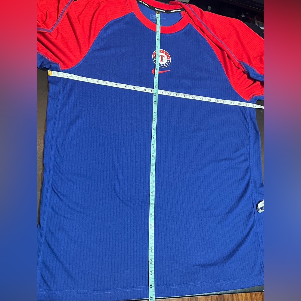 Nike Baseball Texas Rangers Logo Long Sleeve Blue and Red Shirt - Picture 9 of 11